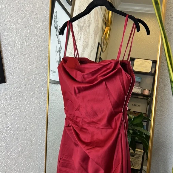 HOUSE OF CB 'Anja' Wine Satin Corset Midi Dress NWOT